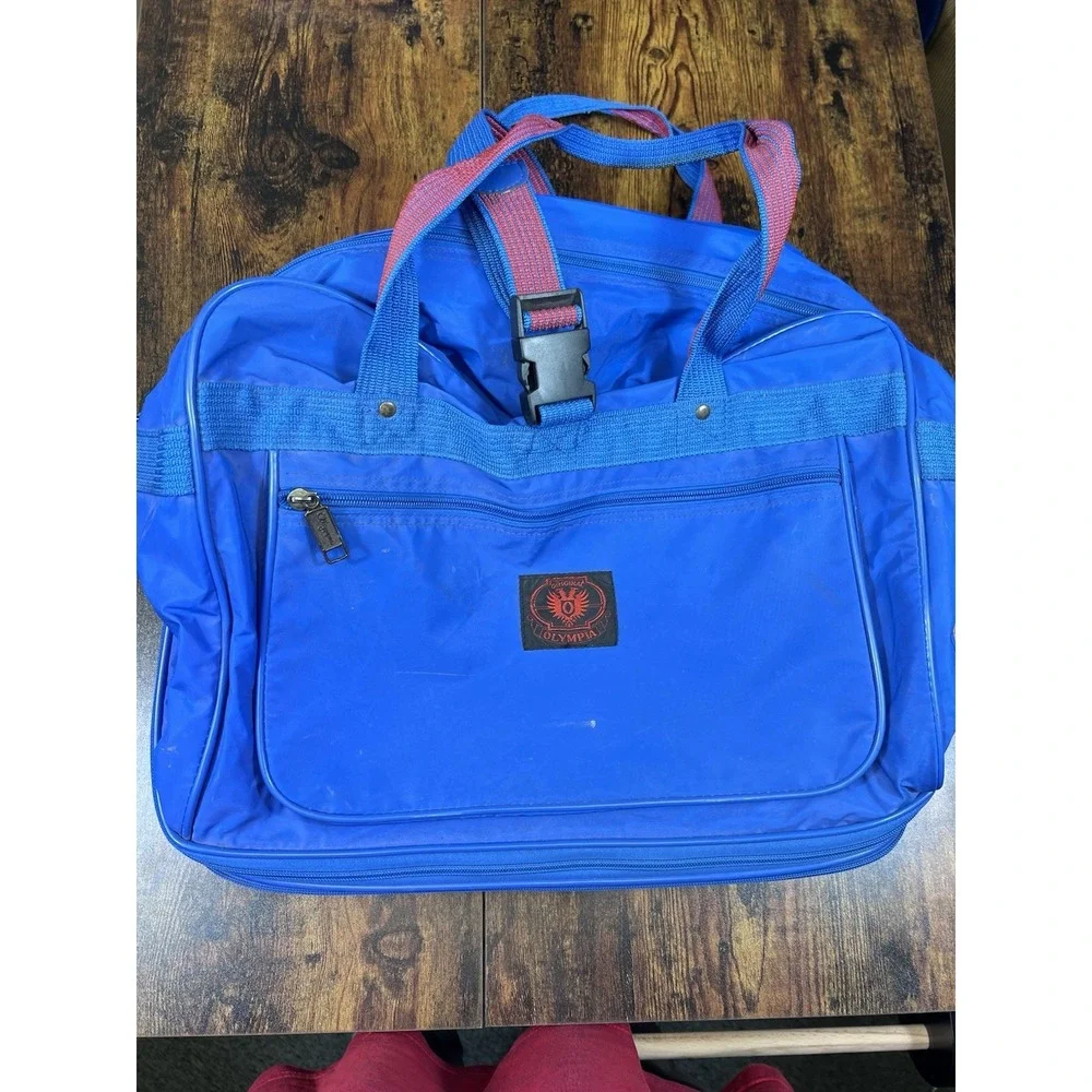 Vintage Olympia Traveler's Friend Blue‎ Vinyl Travel Rolling Bag Expandable 90's